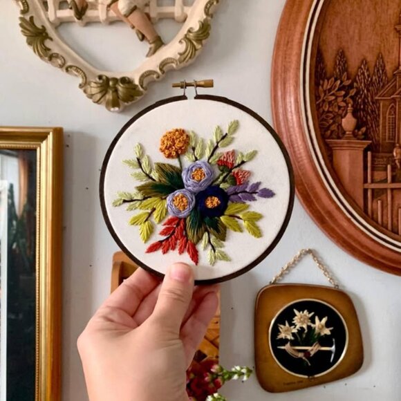 Vintage “Embroidered Wildflowers” mini needlepoint art 🌺 - Picture 2 of 5